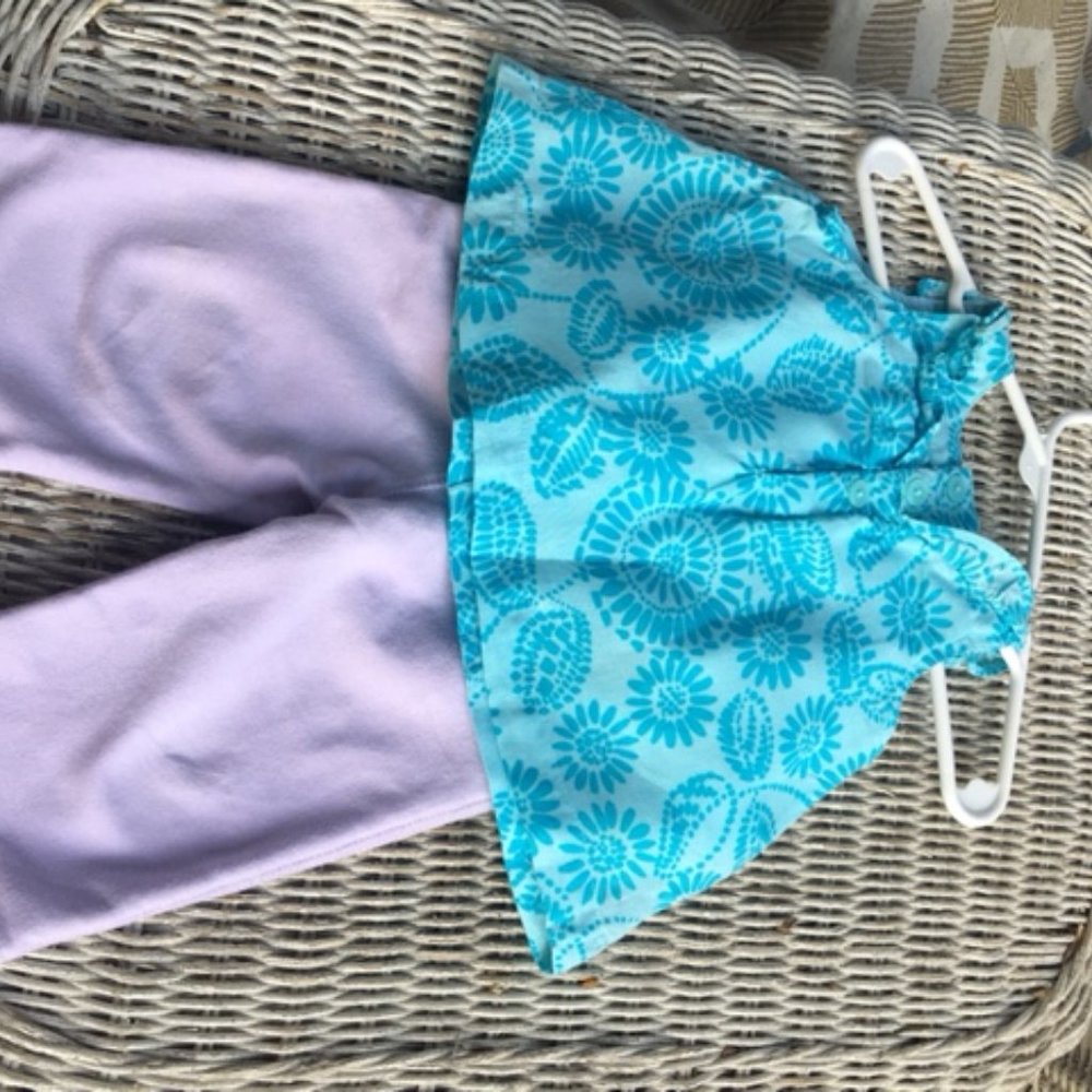 Adorable, Old Navy, NWOT, Flowered shirt, with Lilac NWOT Yoga pants. 3-6 mths